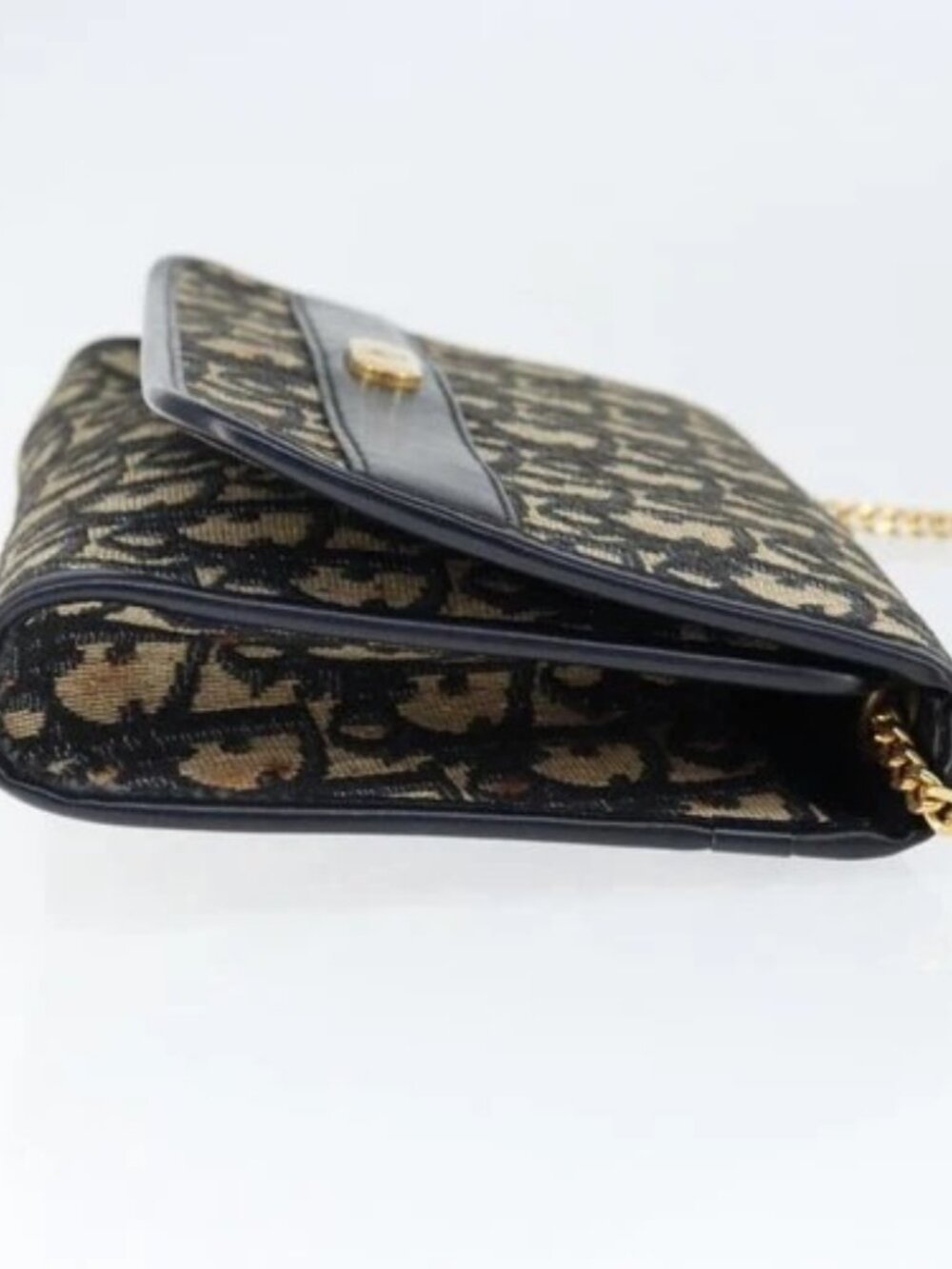 Christian Dior Trotter Canvas Chain Shoulder Bag Navy Auth 149106A - Picture 3 of 16